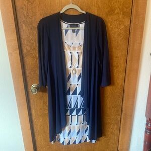 Geo-Patterned Dress with Pleated Navy Shall
